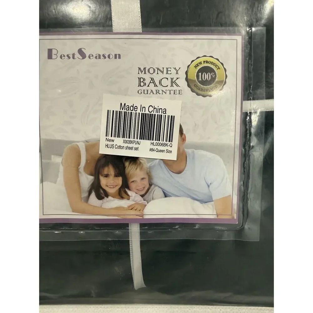 NEW Best Season Cotton Queen Size Sheet Set Black 4 Piece